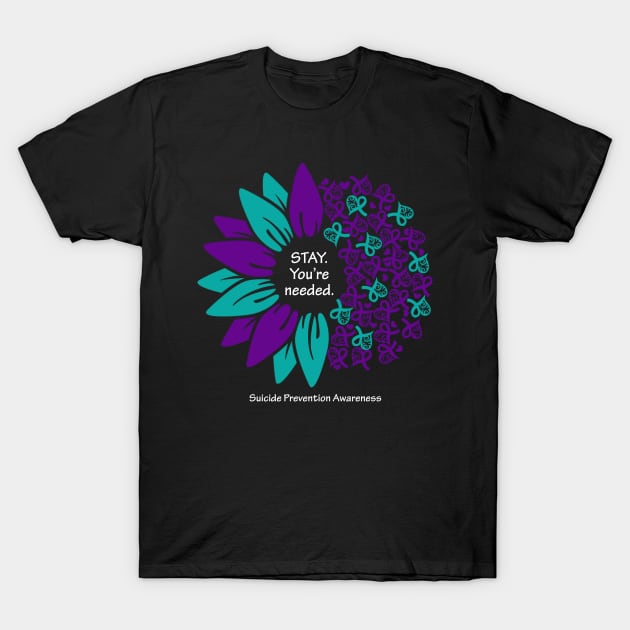 Suicide prevention Stay flower, white type T-Shirt by Just Winging It Designs